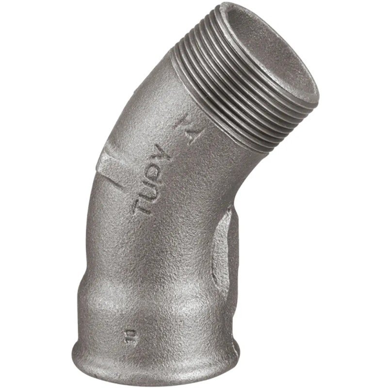Courbe fonte malléable galvanisé 45° mâle femelle pour tube acier carbone