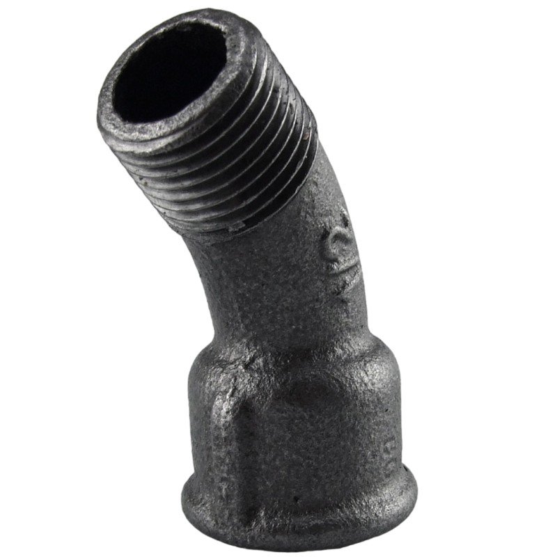 Courbe fonte malléable noir 45° mâle femelle pour tube acier carbone