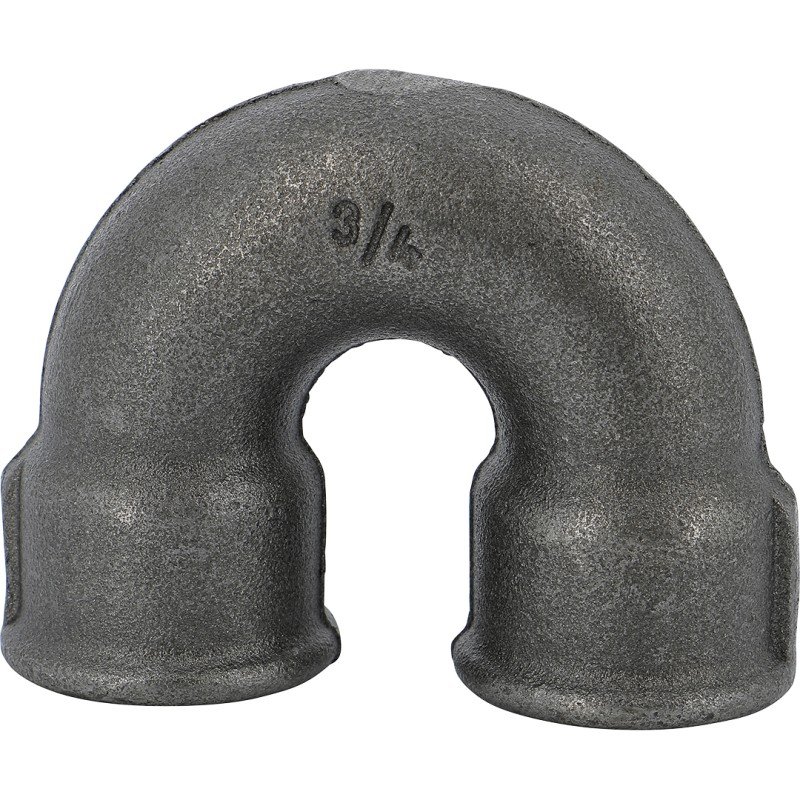Raccord malléable noir fileté courbe FF double 180° fonte malléable