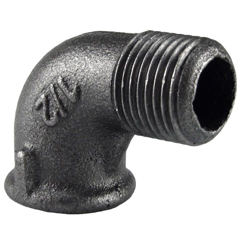 Raccord fonte malléable noir coude 90° mâle femelle pour tube acier carbone