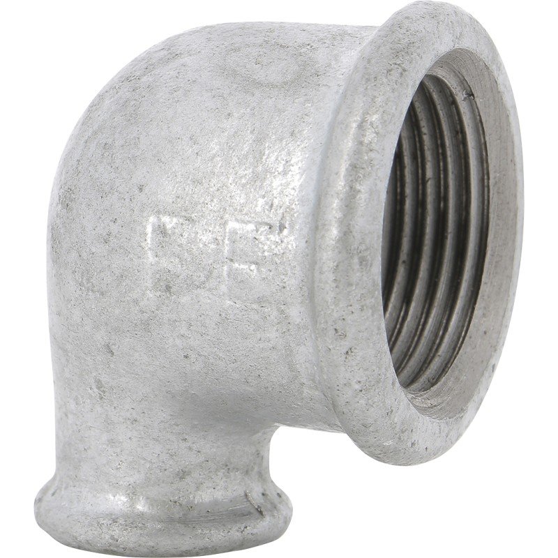 Raccord fonte malléable galvanisé coude réduit 90° femelle pour tube acier carbone