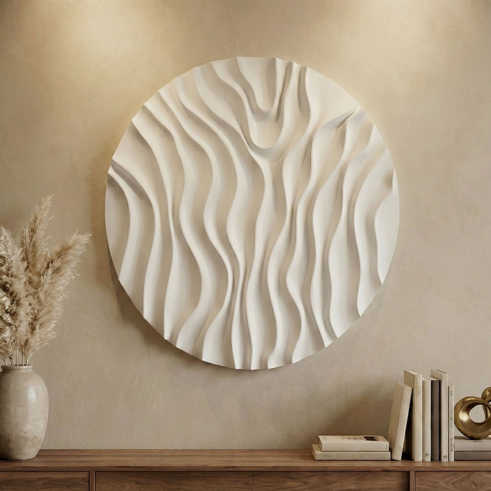 Décoration murale ronde effet bois (70 cm) Thalora Blanche