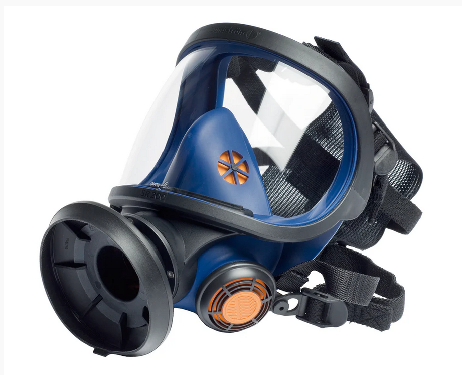 Sundstrom SR200 Full Face Mask Respirator with Cloth Head Harness and PC Visor