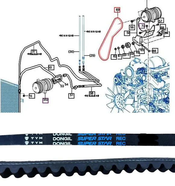 Mahindra Tractor A/C Compressor Belt REC A-53.5