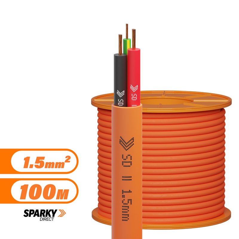 1.5mm Câble circulaire orange | 2 Core & Earth 100mtr