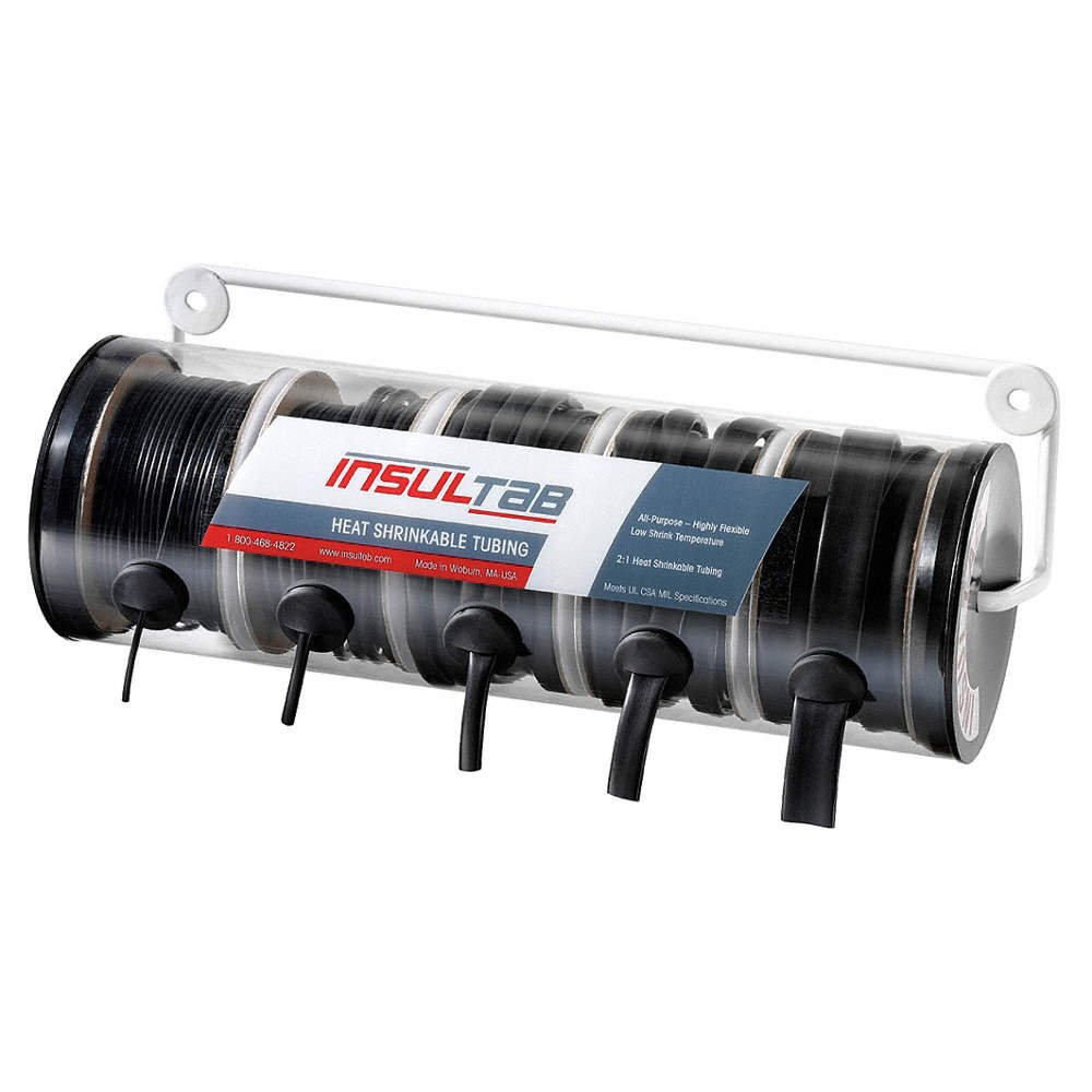 Heat Shrink Tube Kit, Thin Wall, 2:1 I.D. Shrink Ratio, Black, Assorted