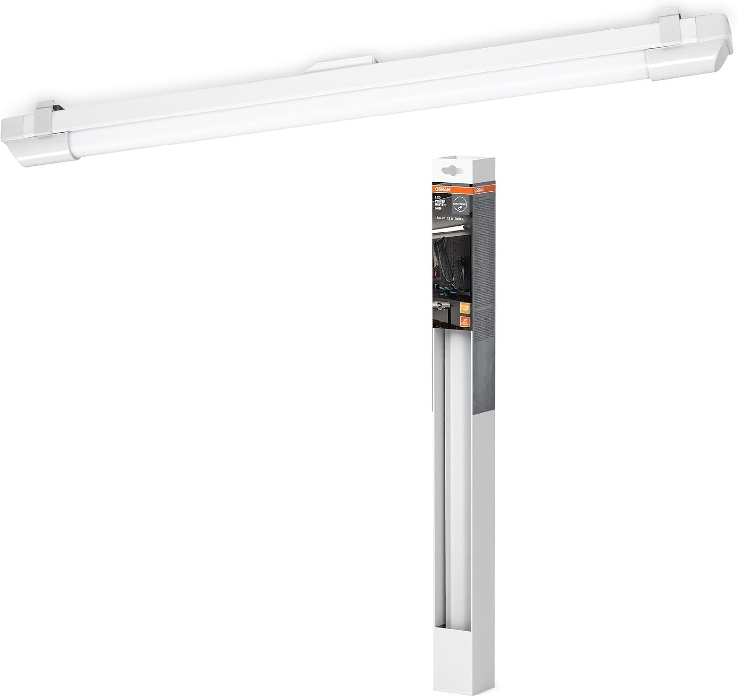 OSRAM LED Power Batten – Réglette LED 60/90/120/150 cm, Blanc Chaud 3000 K, Montage Mur & Plafond