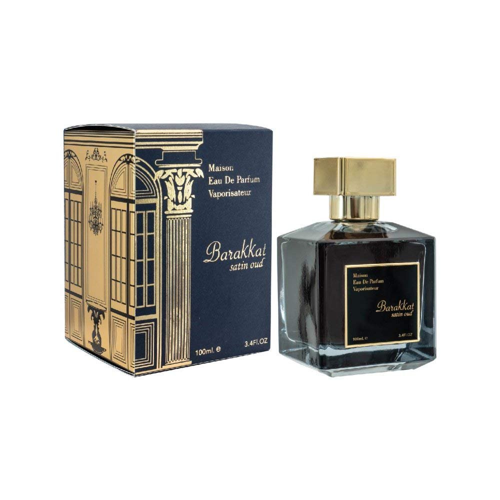 Fragrance World Maison Barakkat Satin Oud – Eau de Parfum Unisexe 100 ml / 3.4 oz – Oud, Rose Bulgare, Rose Turque, Vanille, Ambre & Bergamote – Spray EDP