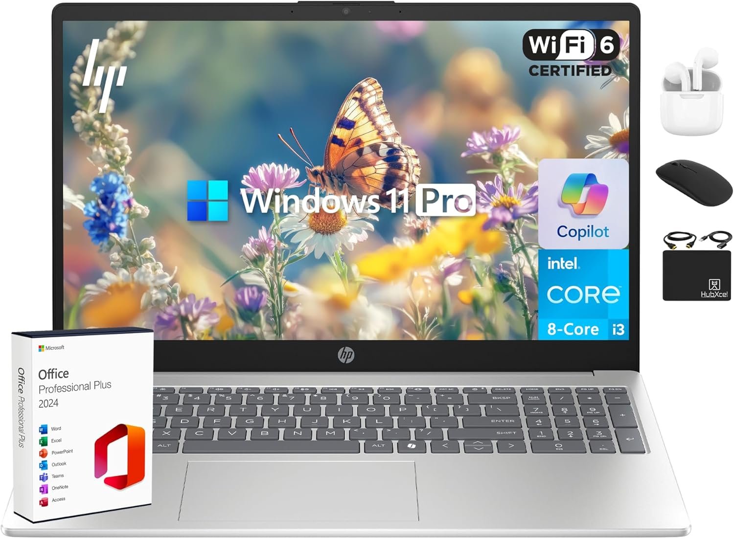 Ordinateur portable HP 2025 Flagship Business Ultra Slim Office à vie | IA intégrée, Écran 15,6" HD | Processeur Intel i3 8 cœurs | 16 Go de RAM, 628 Go