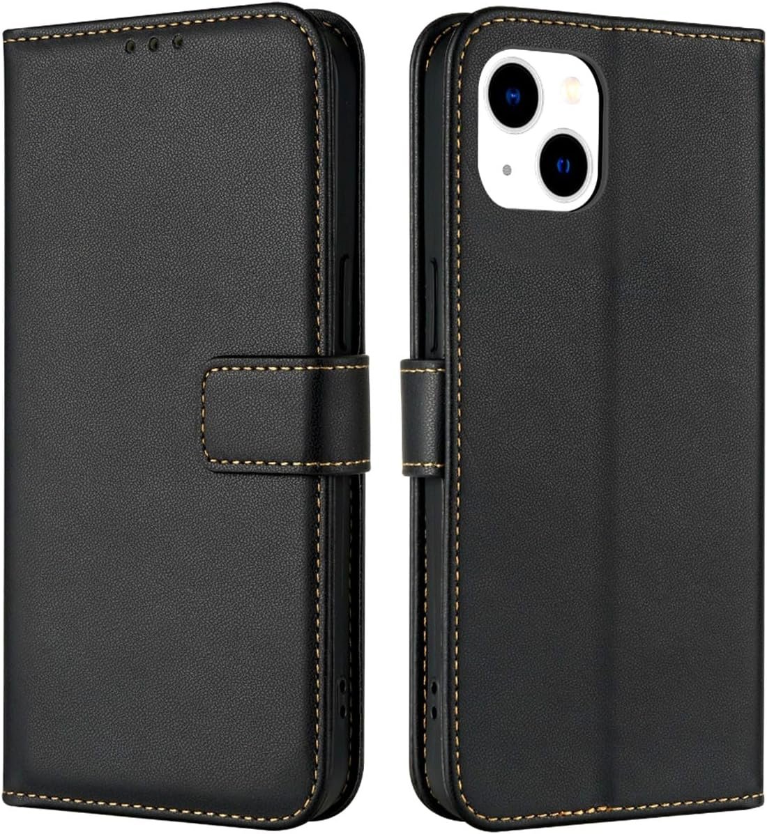 Coque pour iPhone 13 / iPhone 14 Coque Etui avec Porte Carte à Rabat Clapet Portefeuille en Cuir Pochette Antichoc, Noir