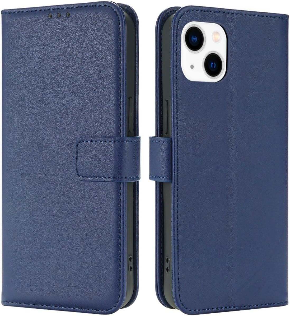 Coque pour iPhone 13 / iPhone 14 Coque Etui avec Porte Carte Rabat Clapet Portefeuille Cuir Pochette Antichoc, Bleu Foncé