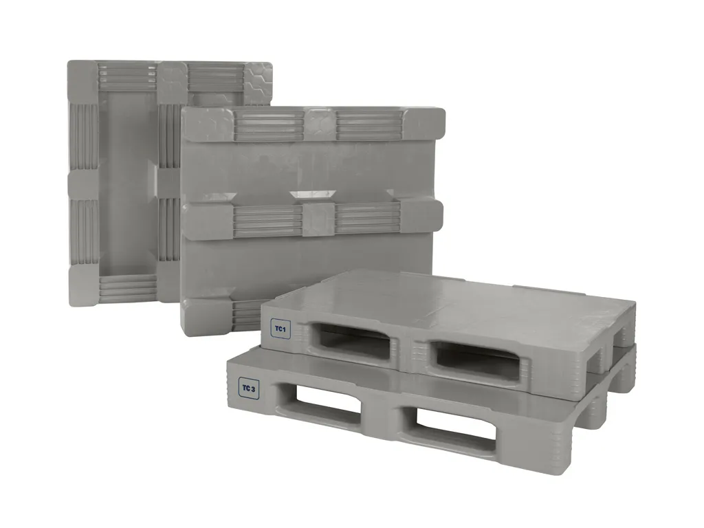 Palette Europe TC1 - 1200 x 800 mm - avec rebords de 7 mm - 3 semelles - gris clair