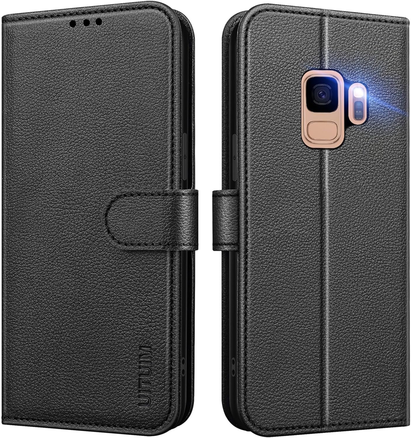 Coque pour Samsung Galaxy S9, Coque Etui Portefeuille Cuir avec Rabat Porte Carte Clapet Magnétique Flip Case Étui Silicone