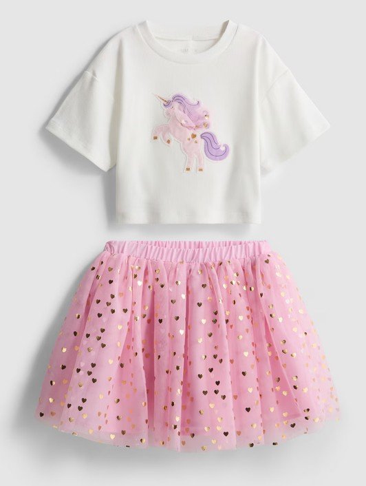 18 mois–8 ans Ensemble T-shirt et Jupe Tutu à Motif Licorne