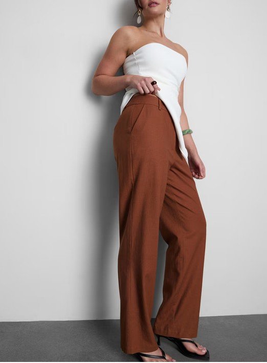 Pantalon droit en mélange de lin