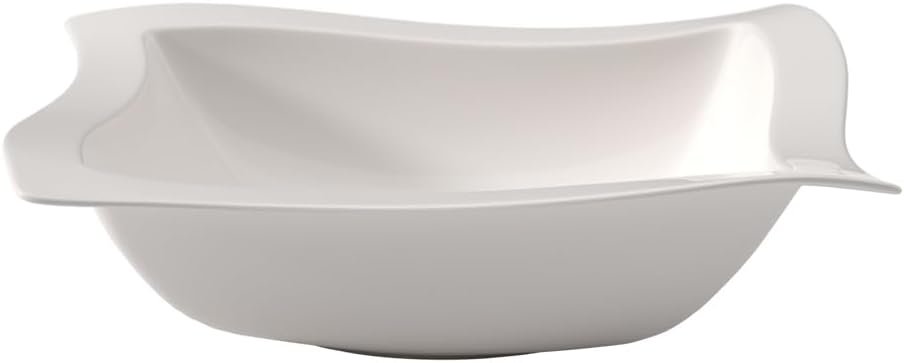 bol NewWave, pour salade et accompagnements, forme carrée, porcelaine premium, compatible lave-vaisselle et micro-onde, blanc, 33 cm