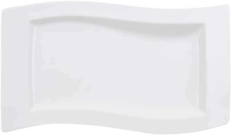 plateau de service NewWave, assiette de service carrée, lignes galbées, porcelaine premium, adapté lave-vaisselle, blanc, 49 x 30 cm
