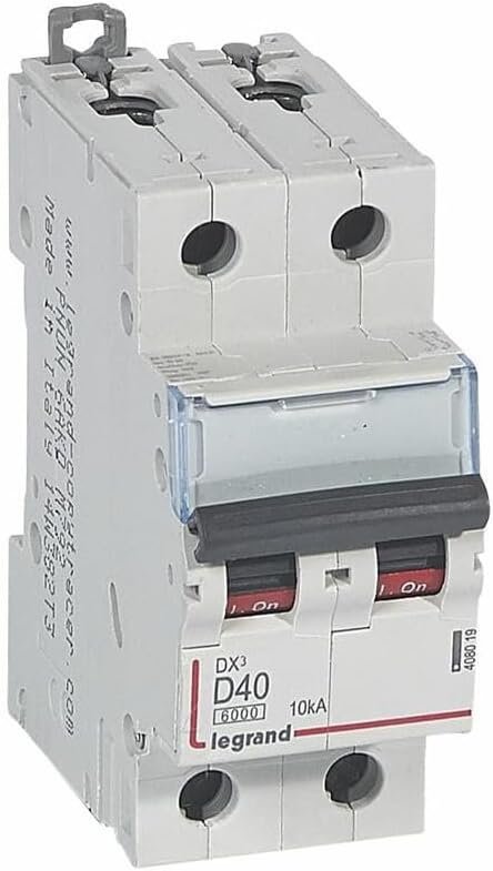 Disjoncteur bipolaire 40A - 2P Courbe D - 6/10kA - À vis - Legrand DX3