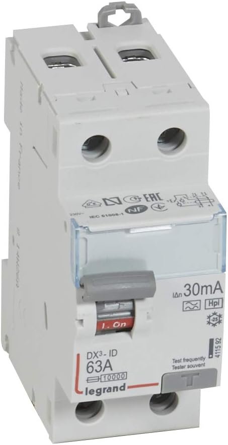 Interrupteur différentiel 2P 230V~ 63A type F 30mA - 2 modules LEGRAND