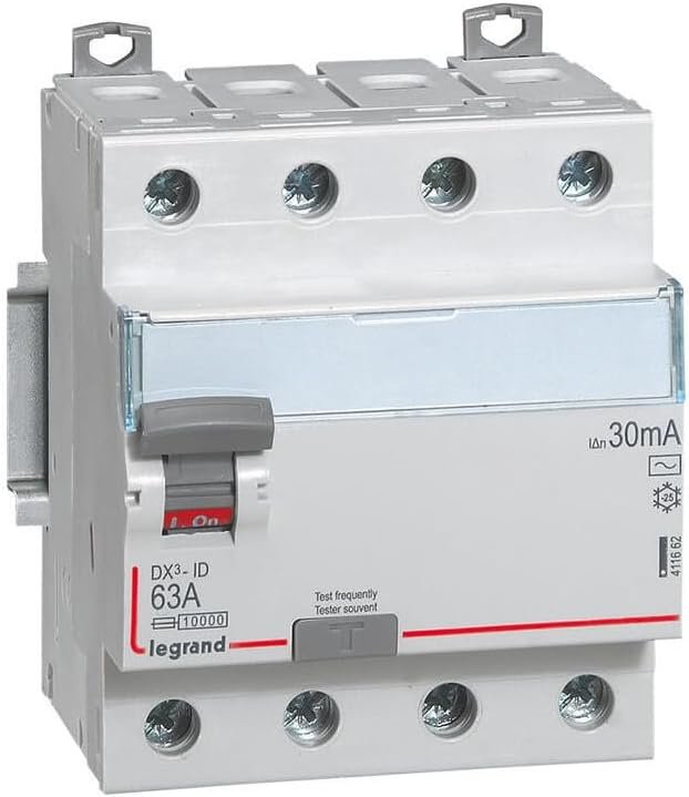 Interrupteur différentiel tétrapolaire 63A type AC 30mA - 4 modules - Bornes alignées
