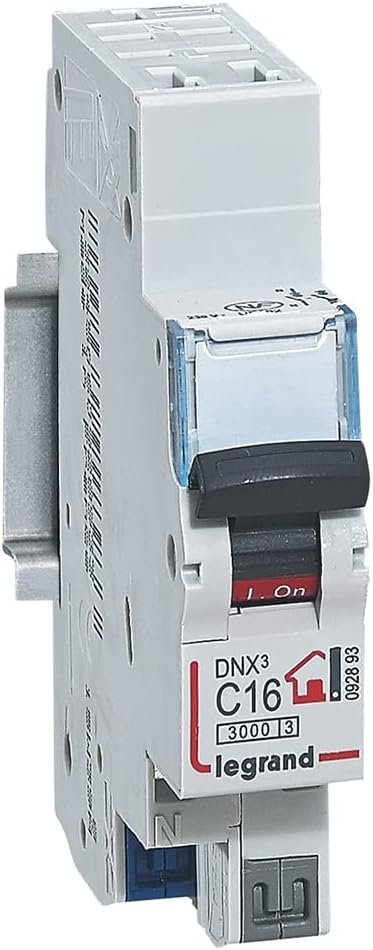 Disjoncteur Phase + Neutre 230V DNX³ - Pouvoir de Coupure 3000A - 16A Courbe C - Bornes automatiques - 1