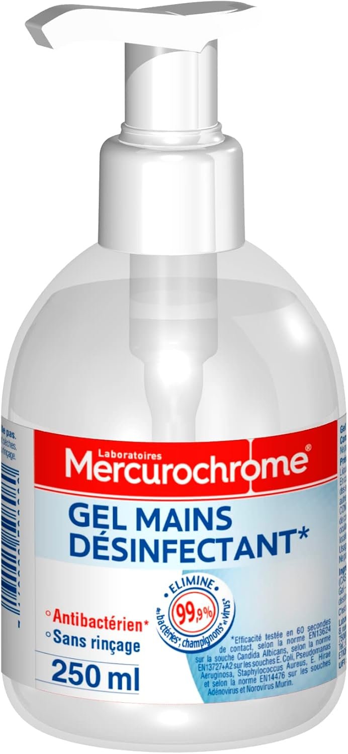 Gel Mains Désinfectant Hydroalcoolique - Antibactérien - Sans rinçage - Ne colle pas - Sèche Rapidement