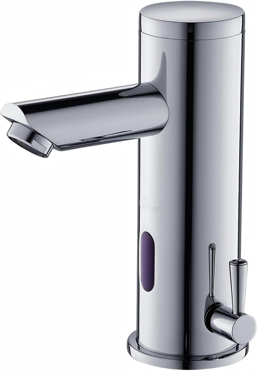 Lavabo Automatique à Infrarouge Robinet de Détection IR Monotrou Mousseur Eau Froide et Chaude Laiton Chrome pour Salle de bain