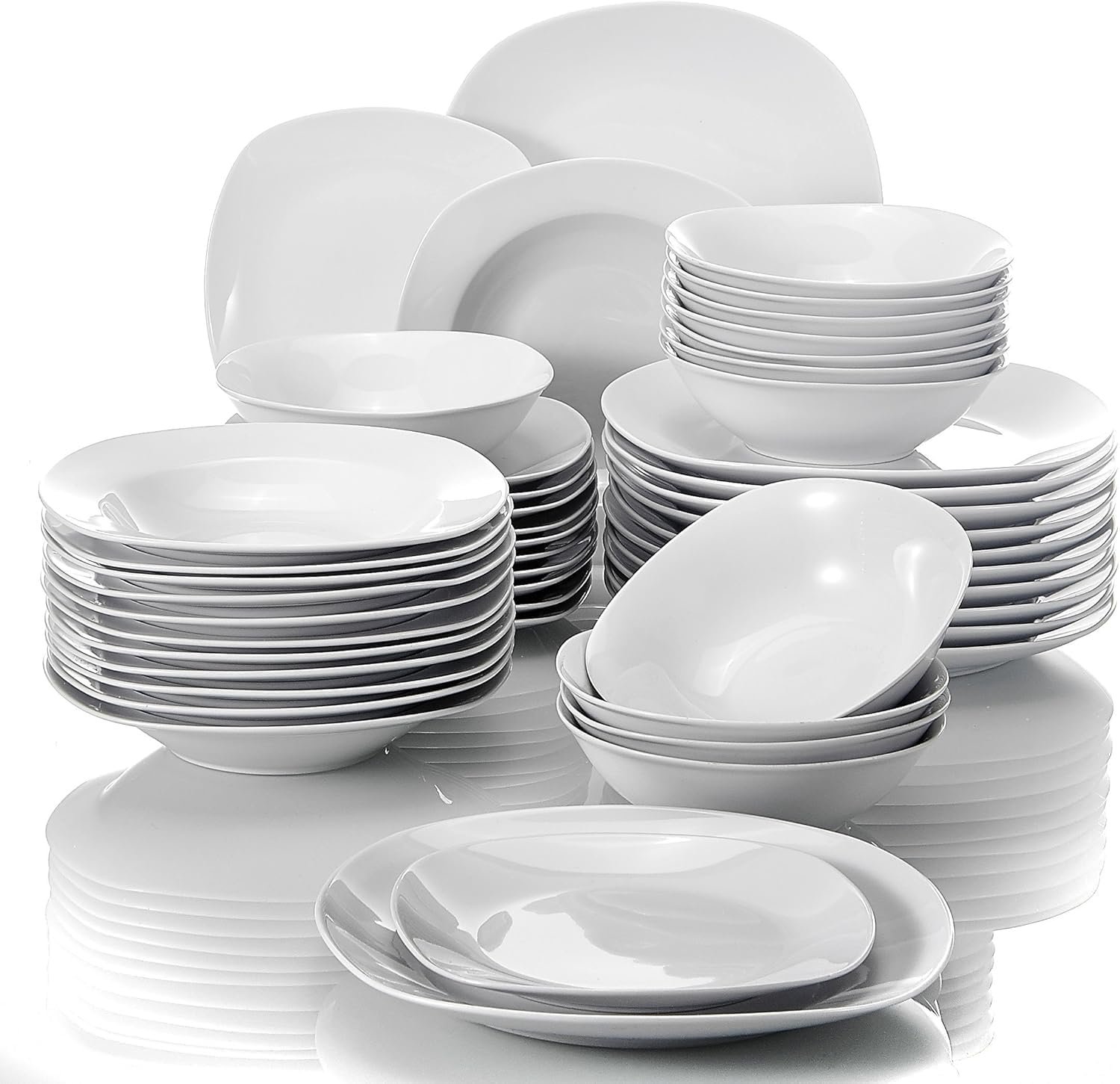 48pcs Assiette Service de Table Porcelaine, service vaisselle pour 12 personnes, 12 Assiettes Plates, 12 Assiettes à Dessert, 12 Assiette à Soupe,12 Bols à céréales