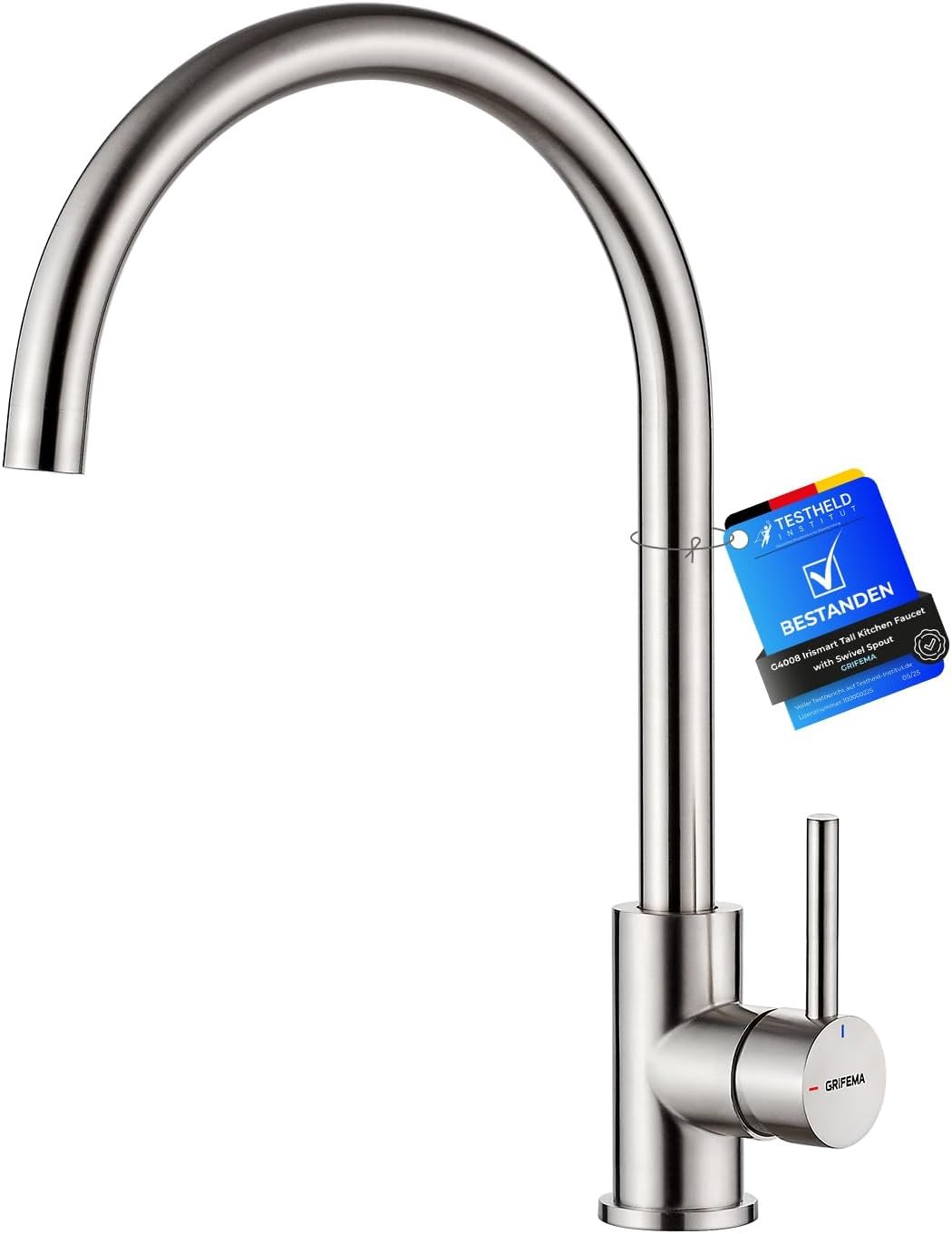 Robinet de Cuisine Mitigeur Évier à Poignée Unique, Arc Élevé Débit Élevé 360, Acier Inoxydable Économe en Eau