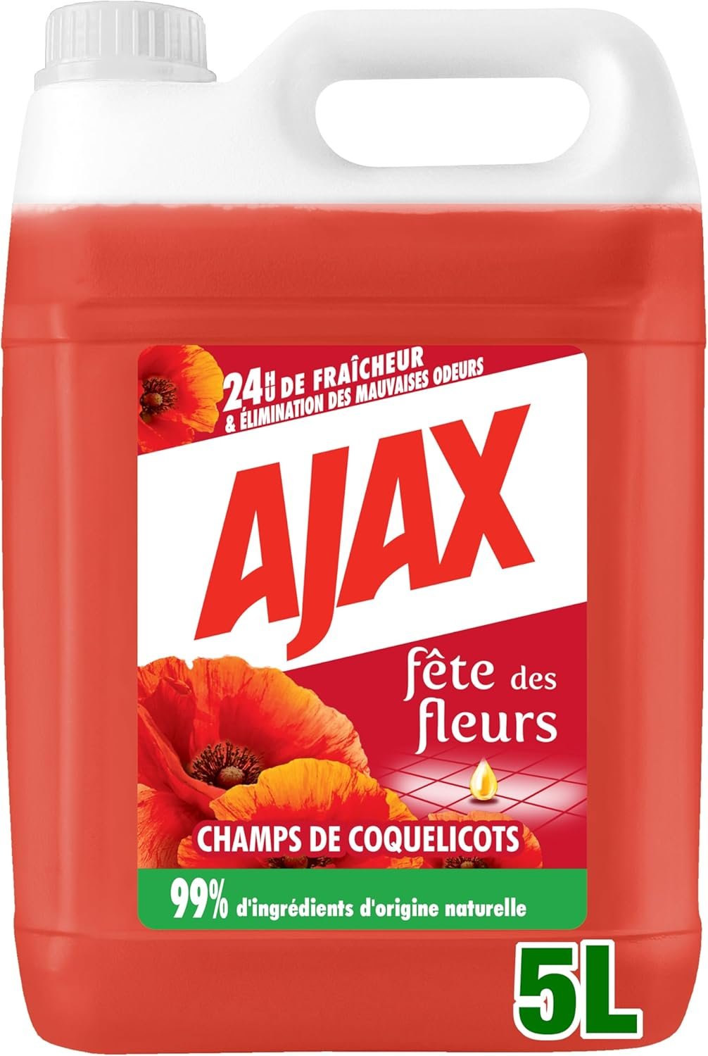 Nettoyant Ménager - Multi surfaces & Sol - Fête des Fleurs, Parfum Coquelicots - Sans rinçage - Idéal collectivités - Grand Format Bidon de 5L