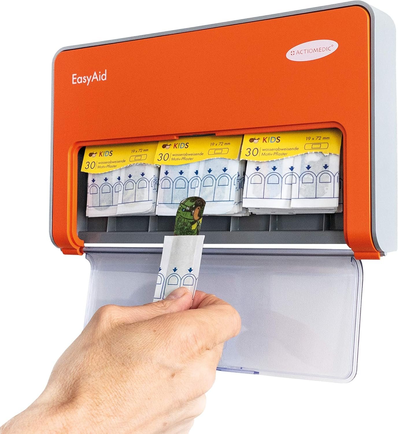 Distributeur de pansement enfant KIDS avec 90 sparadraps pour écoles et jardins d'enfants, Avec système Kanban et matériel de fixation murale