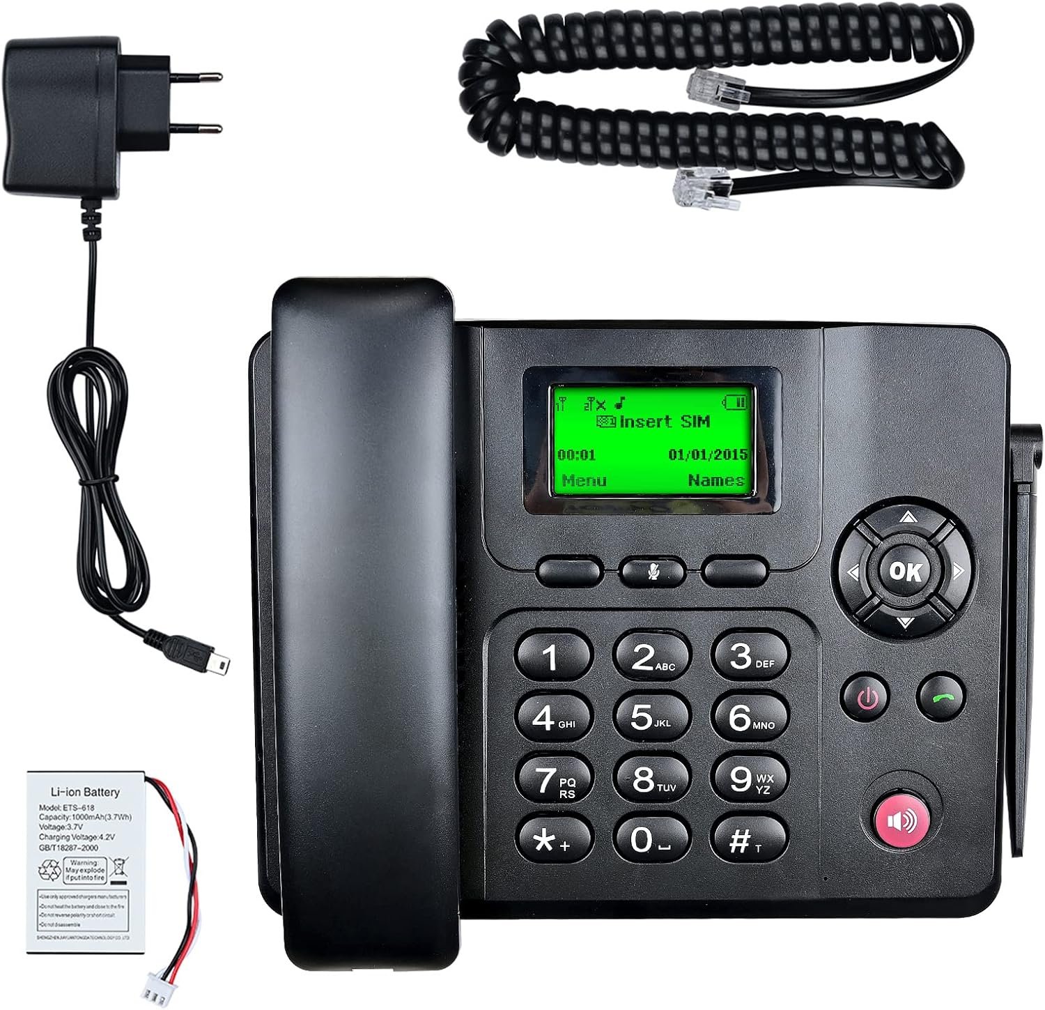 Téléphone Fixe sans Fil GSM Quadri-Bande sans Fil - Double SIM, Prise en Charge multilingue(Y Compris Le français),Grand écran rétroéclairé,Téléphone de Bureau pour Bureau/Hôtel/Résidentiel