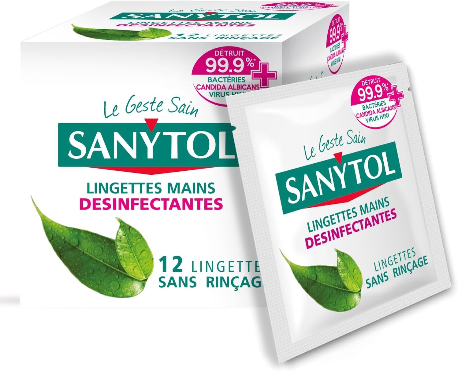Lot 12 Lingettes Désinfectantes Individuelles Mains - Bactéricide, Virucide, Fongicide - Sans Rinçage