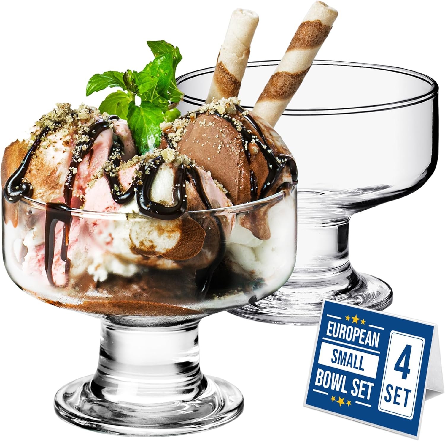 Bols à Crème Glacée en Verre Lot 4, SANS PLOMB 265 ml, Bols à Dessert, Plats à Sundae, Coupes à Fruits, Verres à Crème Glacée, Plats à Pudding