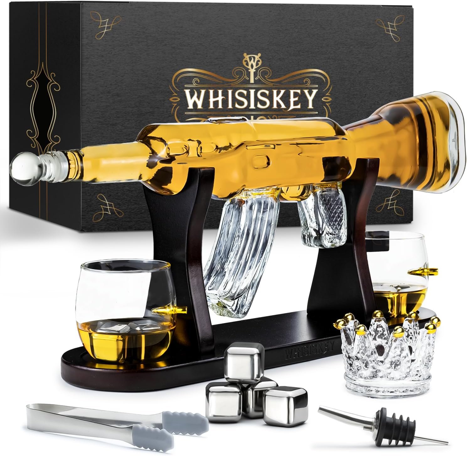 WHISISKEY – Coffret Whisky AK-47 de Luxe 1000 ml avec 2 verres, pierres à whisky et accessoires