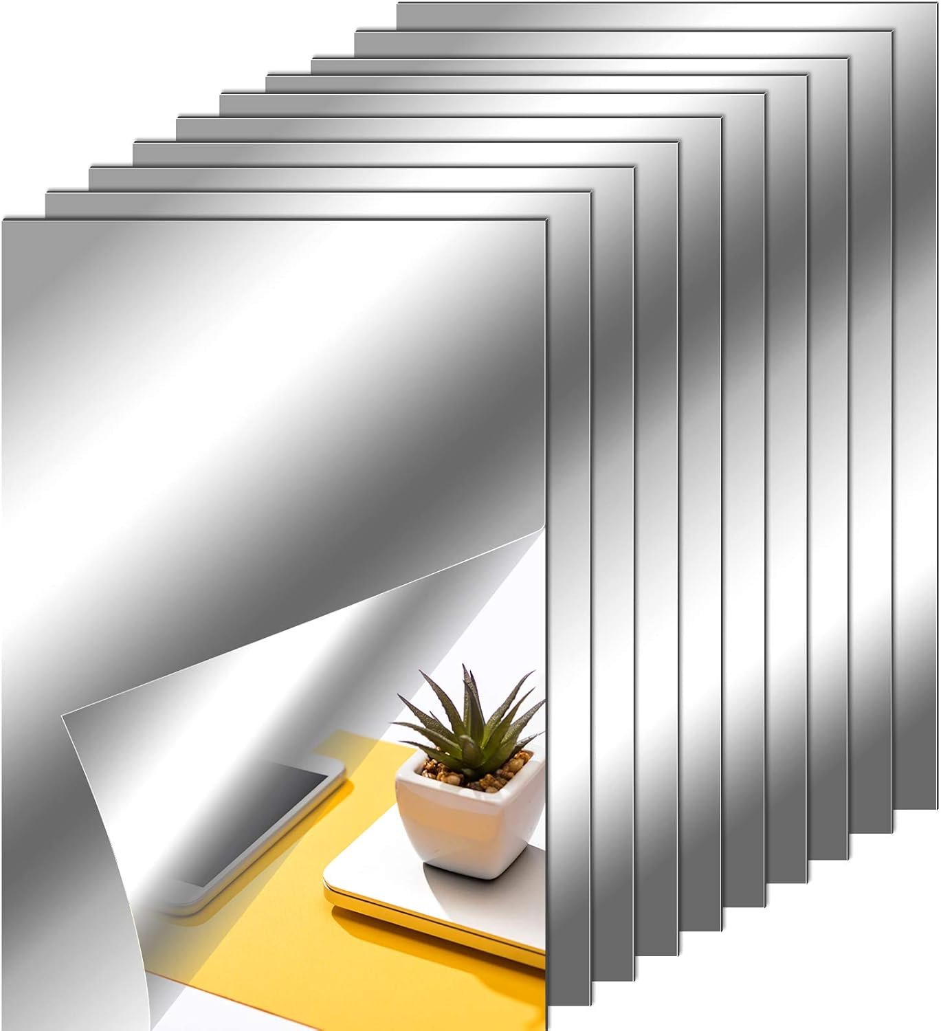 Feuilles de Miroir Adhésif Flexibles, 10 Pièces 23 x 15 cm