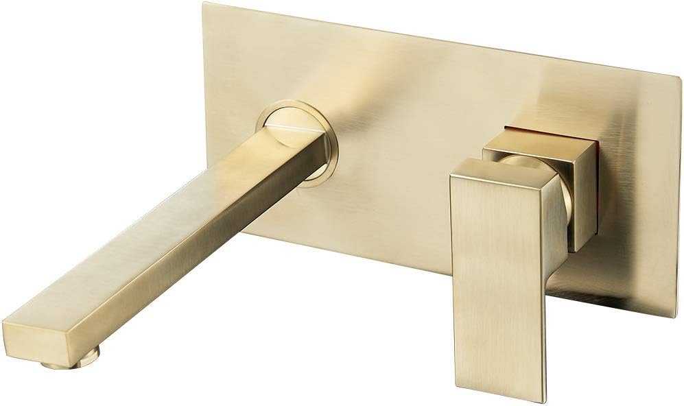 Robinet Salle Bain Mural | Mitigeur Lavabo, Mélangeur Eau Froide et Chaude, Pas de Fuites, Installation Facile | Laiton, Inoxydable, Élégant, Doré Brossé Protection PVD, Carré