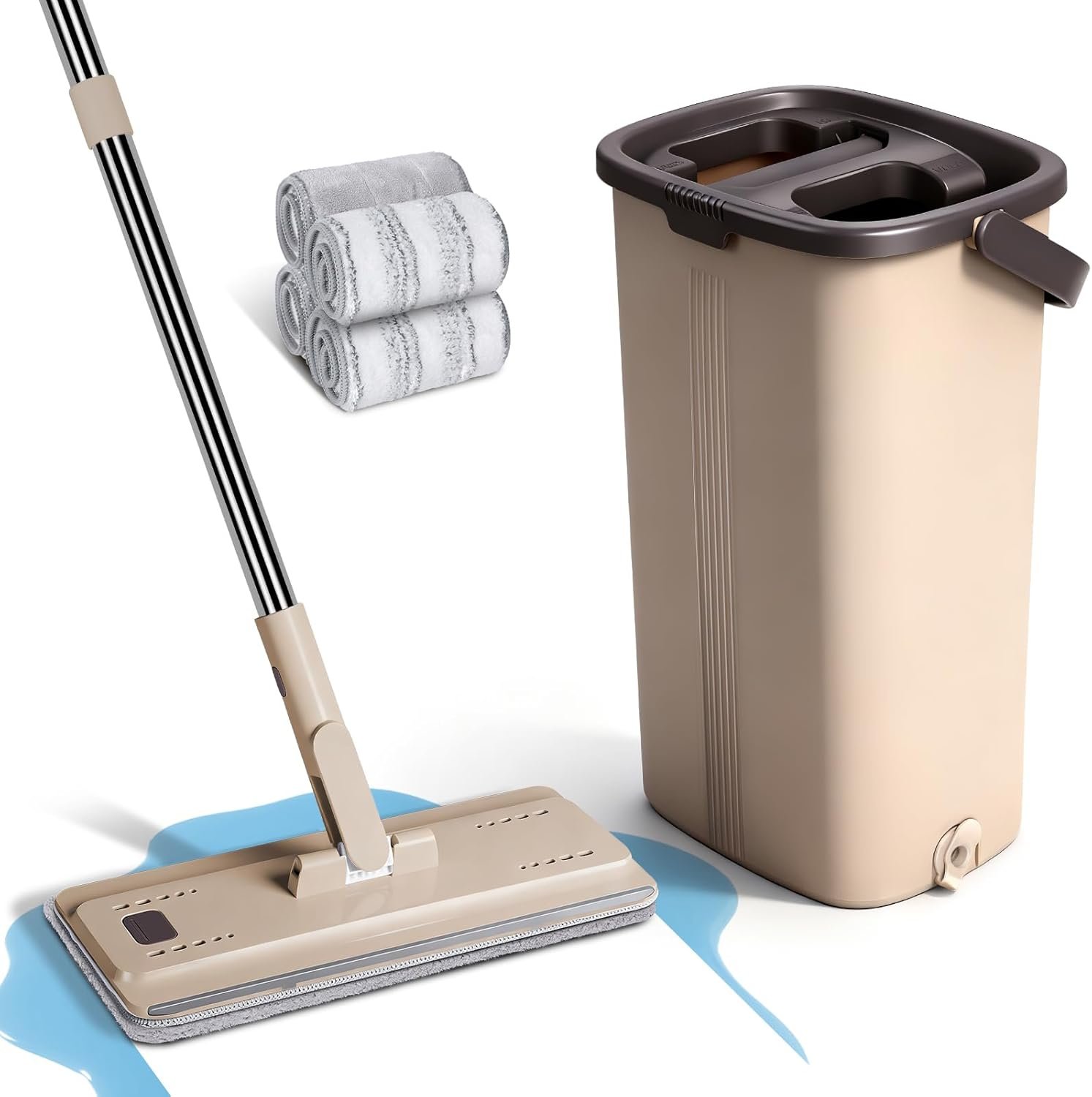 Balai Serpillère, Serpillière Seau Essoreur, Rotatif 360° Serpillere Microfibre et Seau Auto-Lavage, 4 Mops Réutilisables Fournies, pour Nettoyage Tous Les Types de Sols