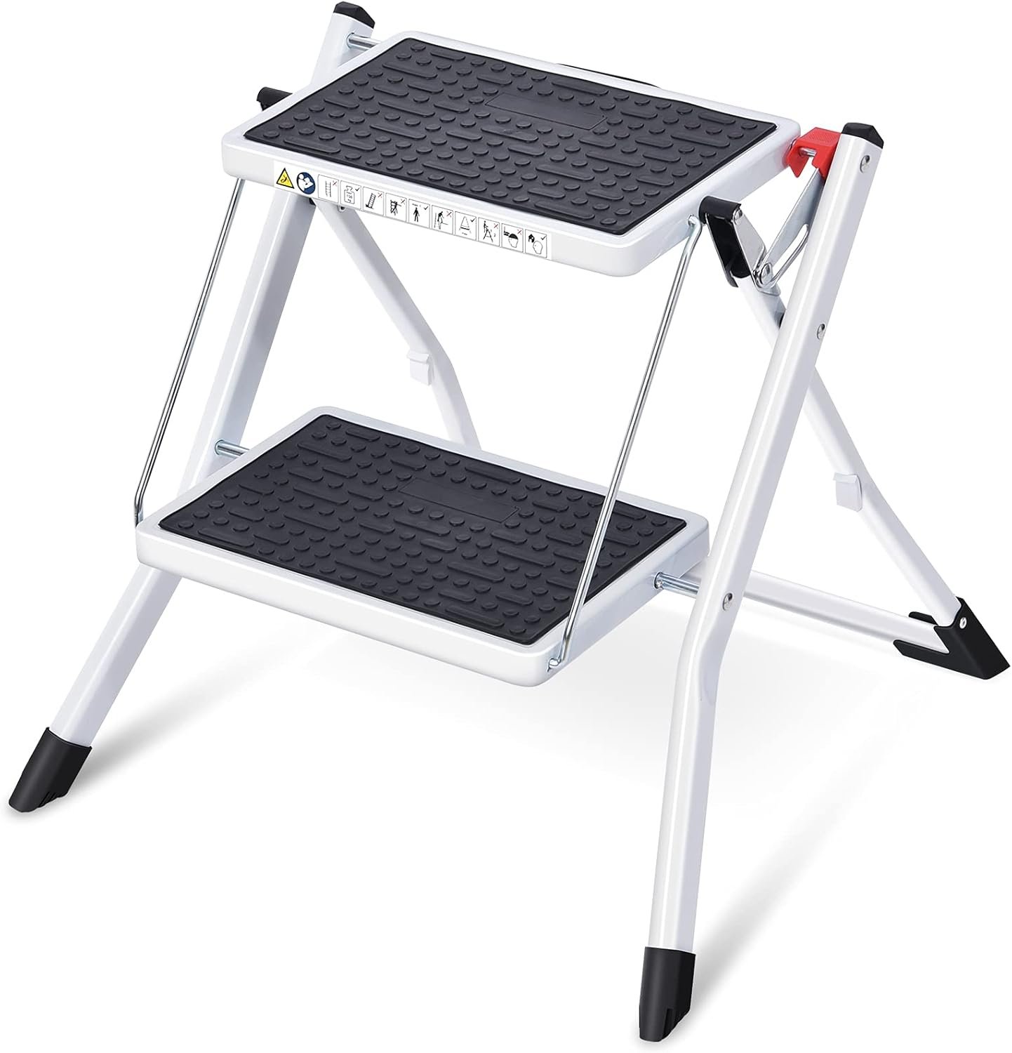 Marche Pied Pliable 2 Marches, MarchePied avec Tapis en Caoutchouc Antidérapant, Tabouret de Cuisine léger en Acier, Peut Supporter Jusqu'à 150 kg