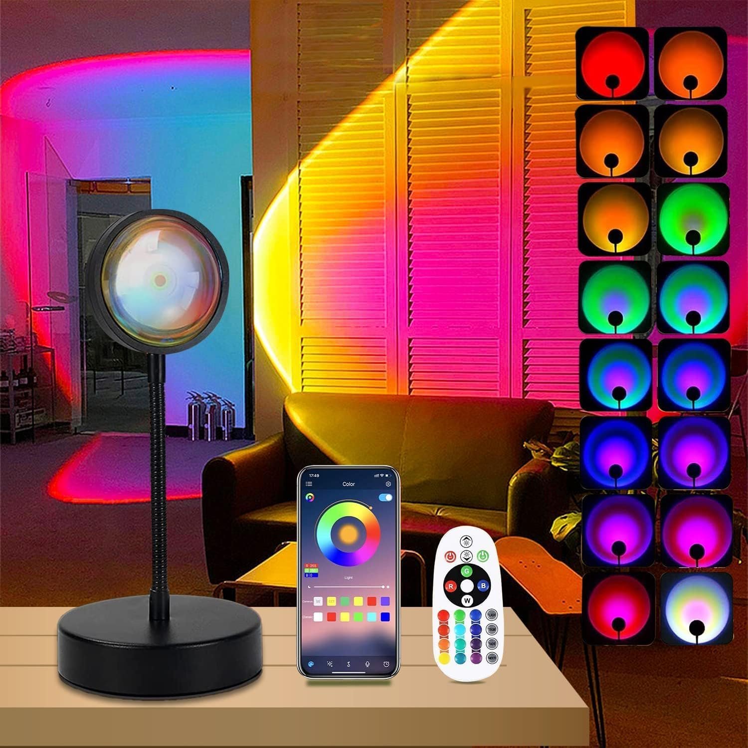Sunset Lamp Lampe Coucher de Soleil Veilleuse Led Neon Projecteur Lumiere Gaming Lampe de Chevet