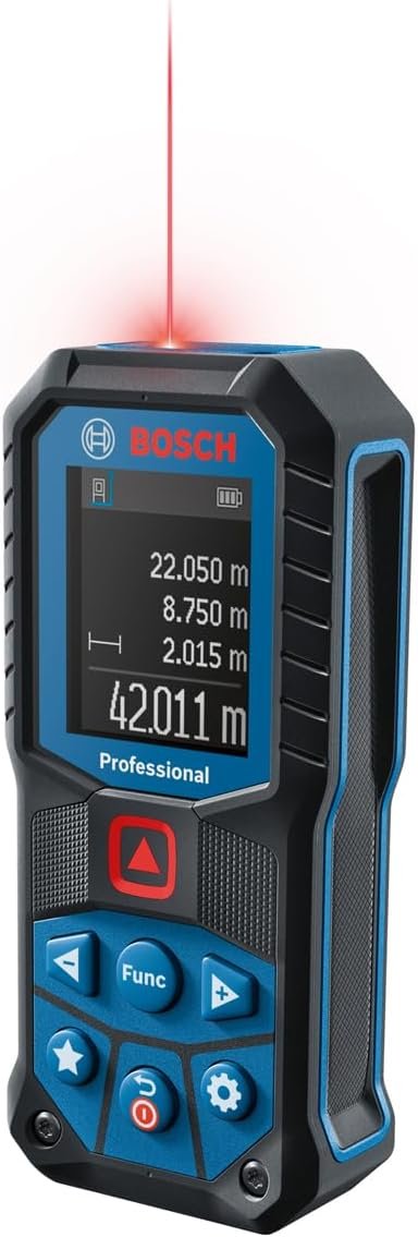 télémètre laser GLM 50-22 (portée : jusqu’à 50 m, robuste, IP65, ± 1,5 mm*, 2 piles AA, dragonne, housse)