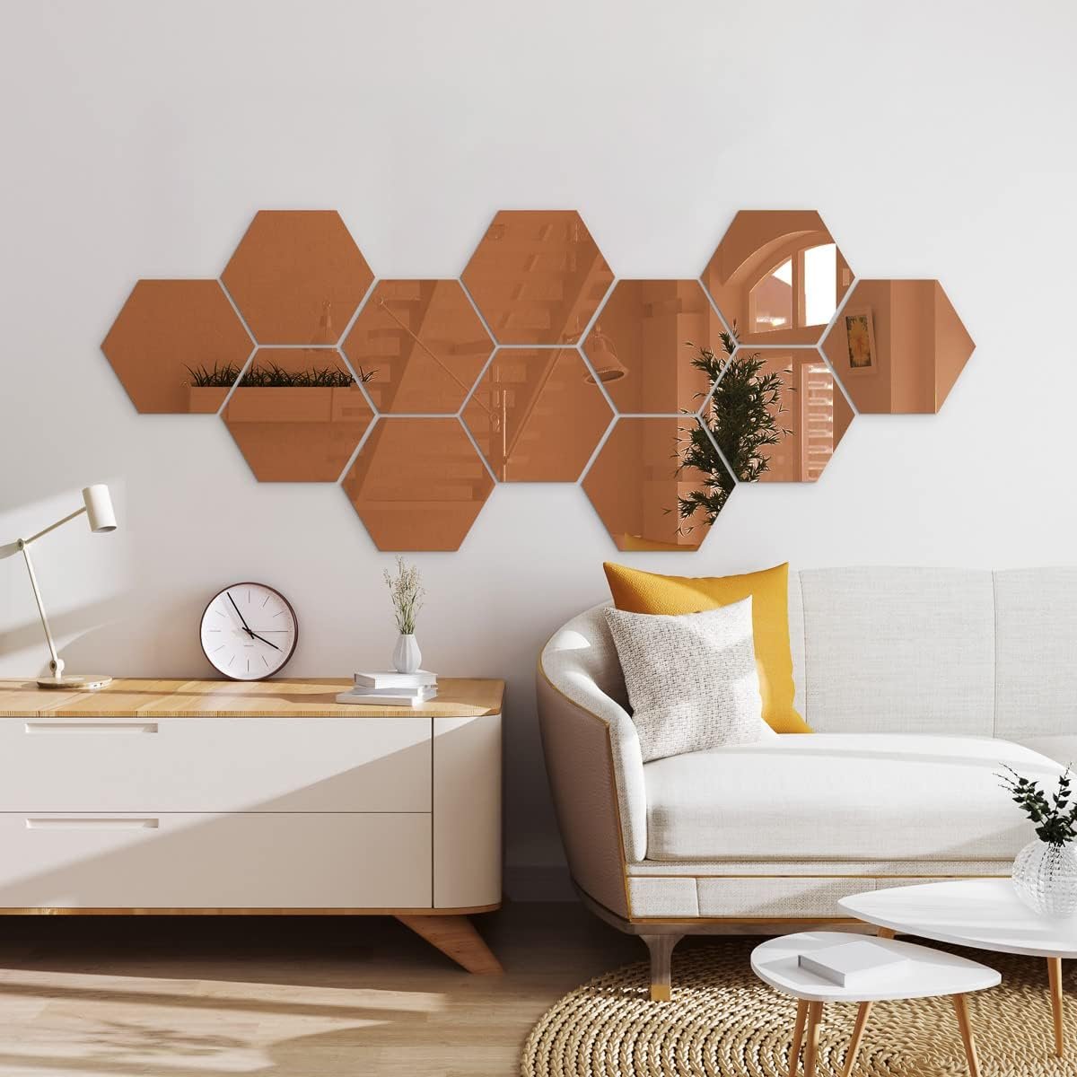 Effet Miroir Autocollant Muraux Comme un Miroir Hexagones Rose