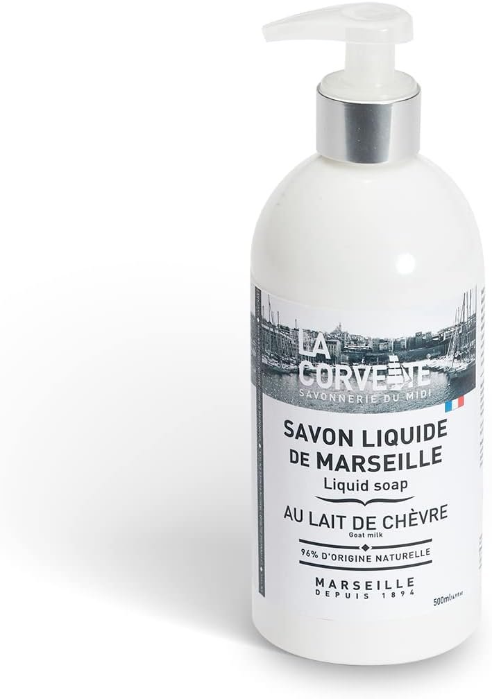 La Corvette, Savon liquide de Marseille au lait de chèvre - Savon liquide Mains - Fabriqué en France 96% naturel - 500ml