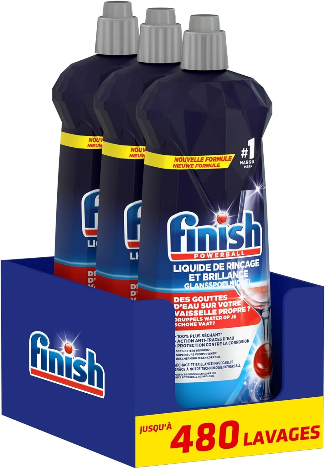 Liquide de Rinçage Brillance et Séchage- Produit Lave-Vaisselle - Jusqu'à 480 lavages - 2400ml en Lot de 3