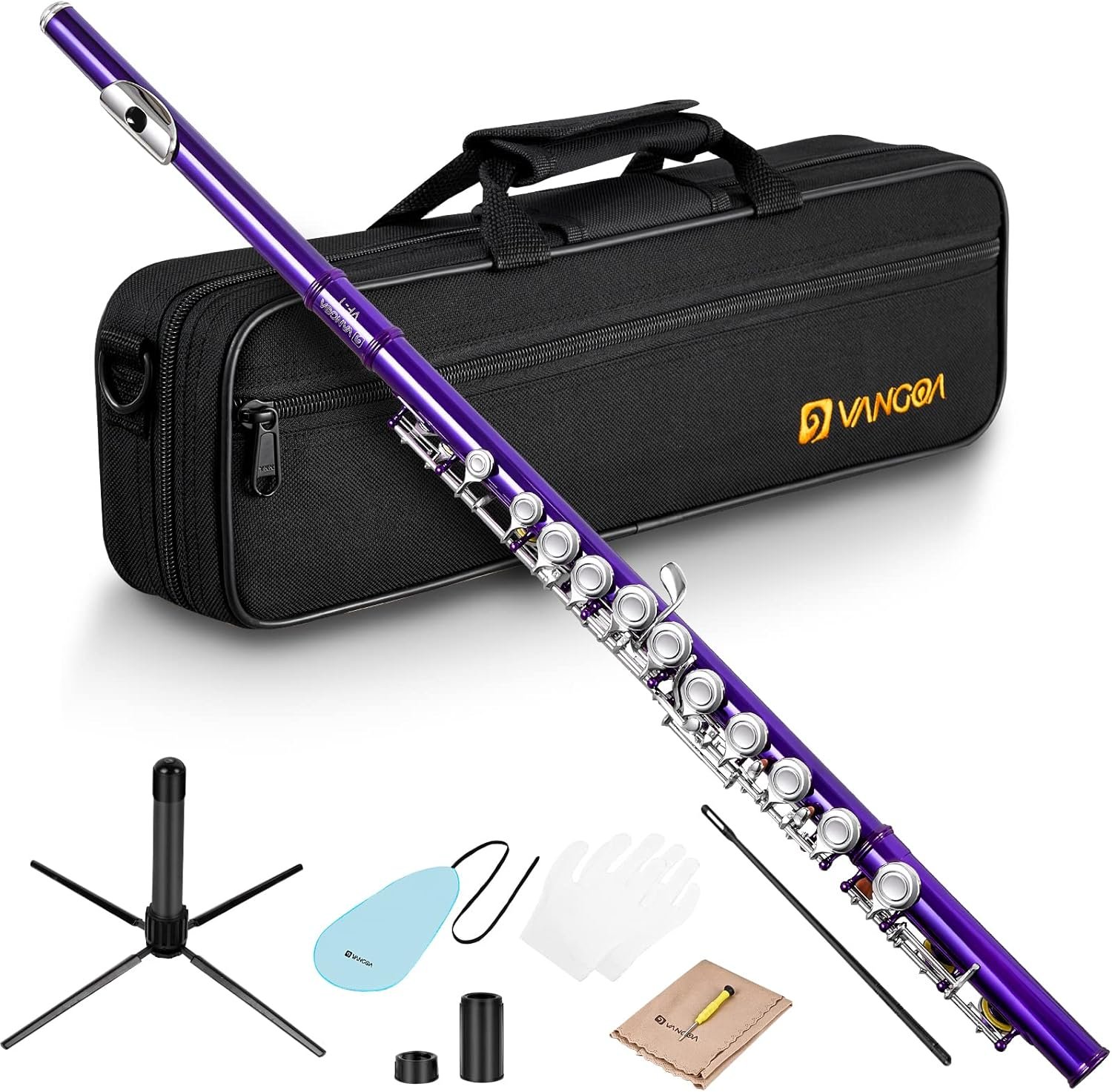 Flûte Fermé Trou C Flûte 16 Touches avec étui rigide, support, tiges de nettoyage, gants et kit de nettoyage,Violet