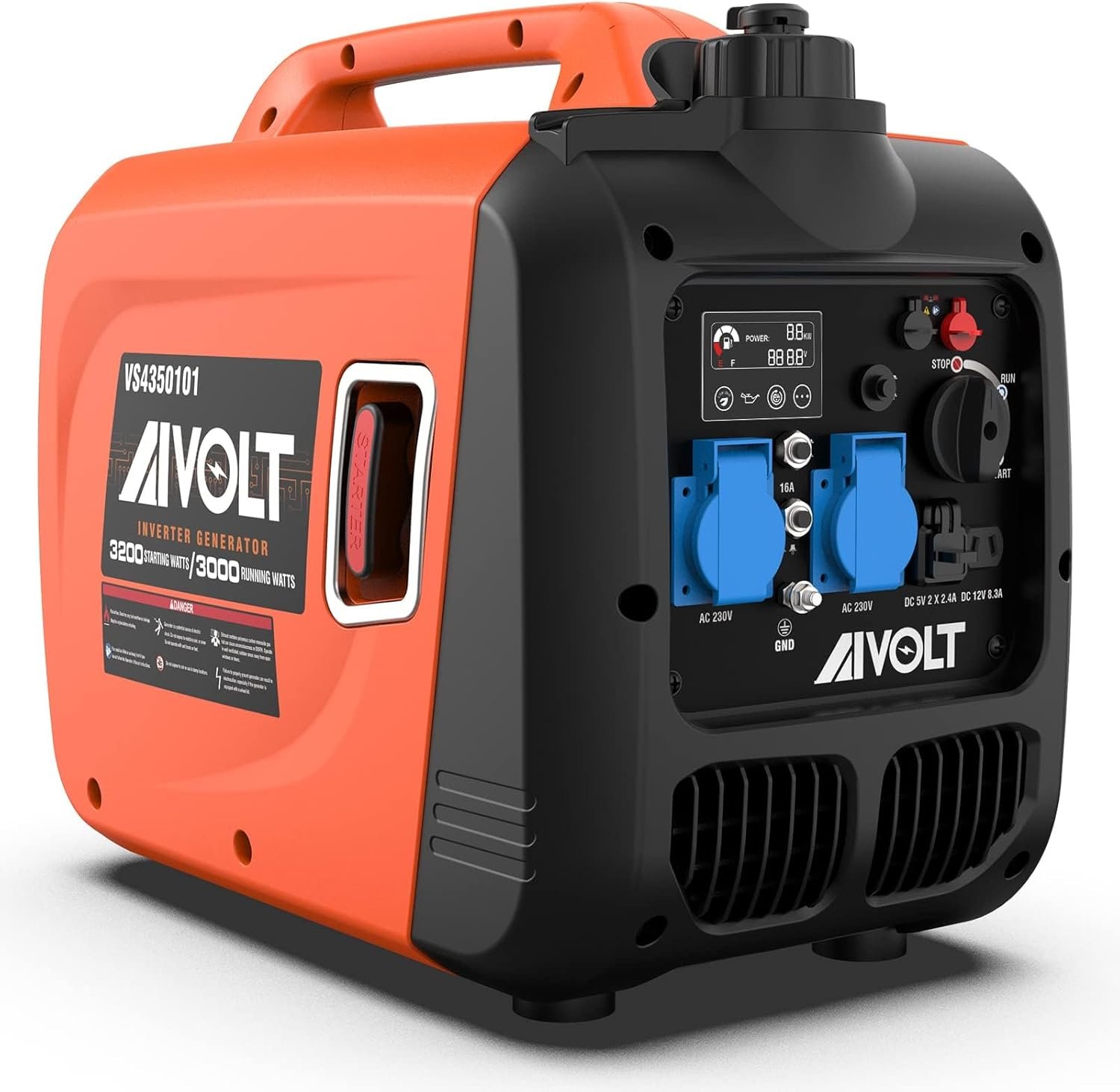 Groupe Électrogène d'essence 3200W Générateur d'onduleur Silencieux avec 2 Prises AC 230V, DC 12V et 2 USB