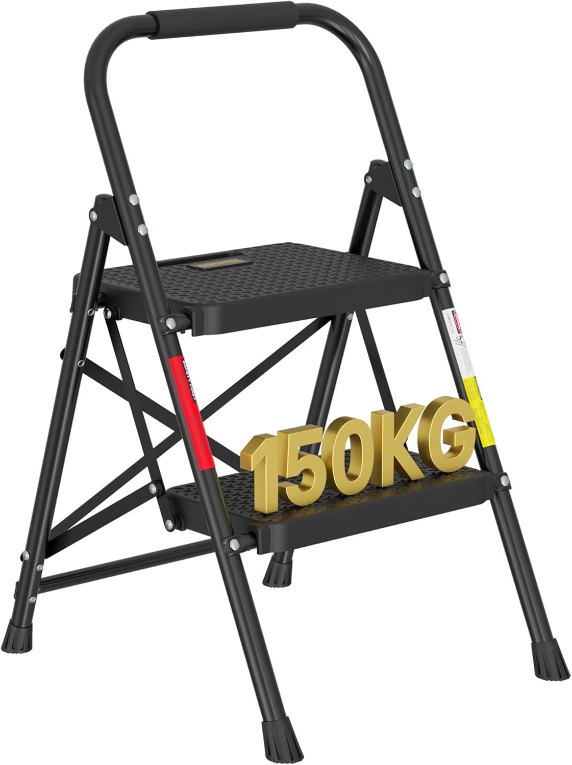 Escabeau 2 Marches Pliable en Acier, Charge 150 kg