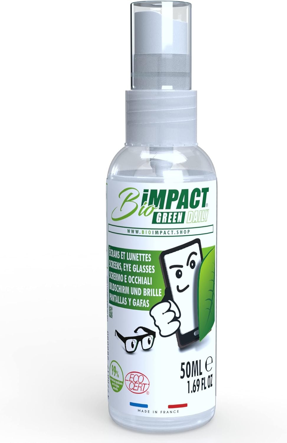 Spray nettoyant ecran smartphone et lunettes - 50ml - 99% naturel