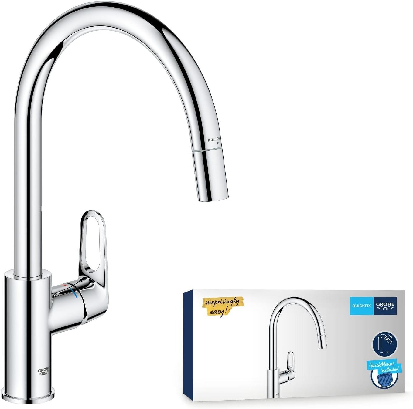 Robinet de Cuisine, Mitigeur Monocommande Evier, Mousseur Extractible, Bec Haut, Zone de Rotation 360°, Chromé