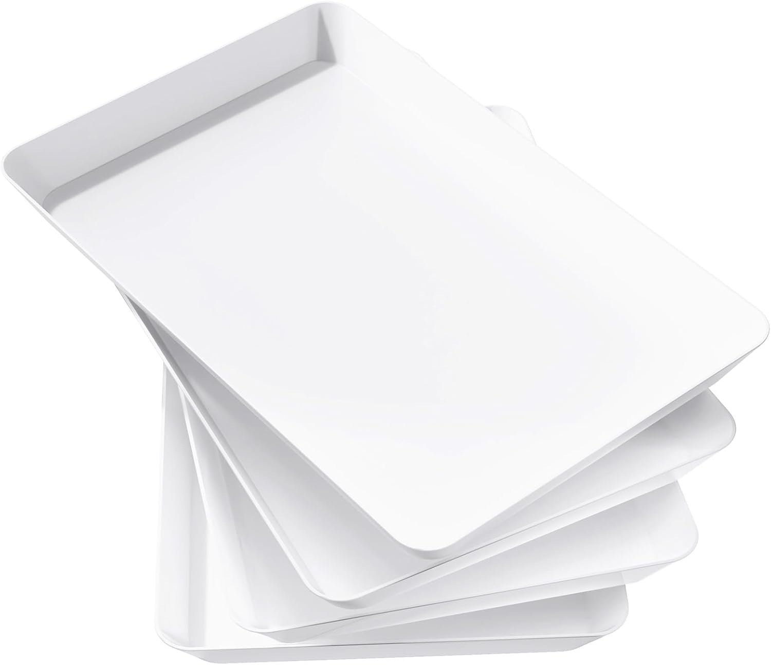 Lifewit Plateau de Service, Plateau Repas, Grand Plateau Plastique Rectangulaire 36,7×24cm, Presentoir Aperitif Buffet, Panier Fruits, Présentoir à Gâteaux pour Snacks, Biscuits, Lot de 4 Plats, Blanc